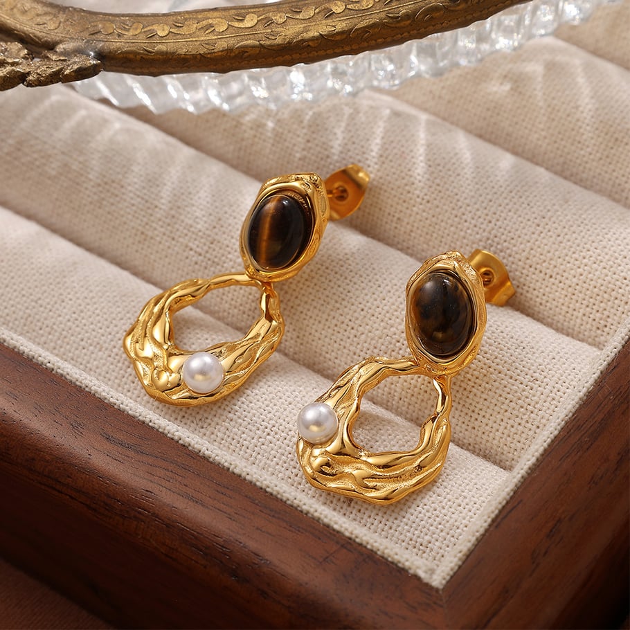 1 Pair Classic Series Retro Geometric Titanium Steel   Gold Color  Women's Drop Earrings Picture6