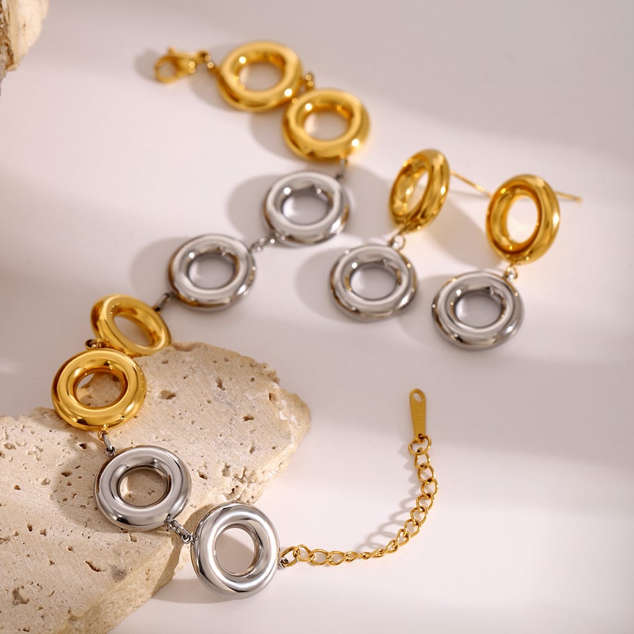 1 Pair Simple Series Retro Geometric Stainless Steel 18K Gold Plated Women Earrings set Picture6