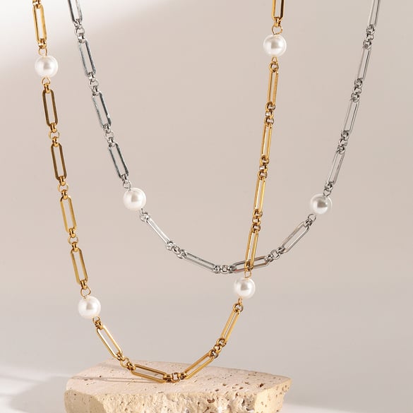 1 Piece Simple Series Elegant Geometric Stainless Steel 18K Gold Plated Artificial Pearl Women Chain necklaces