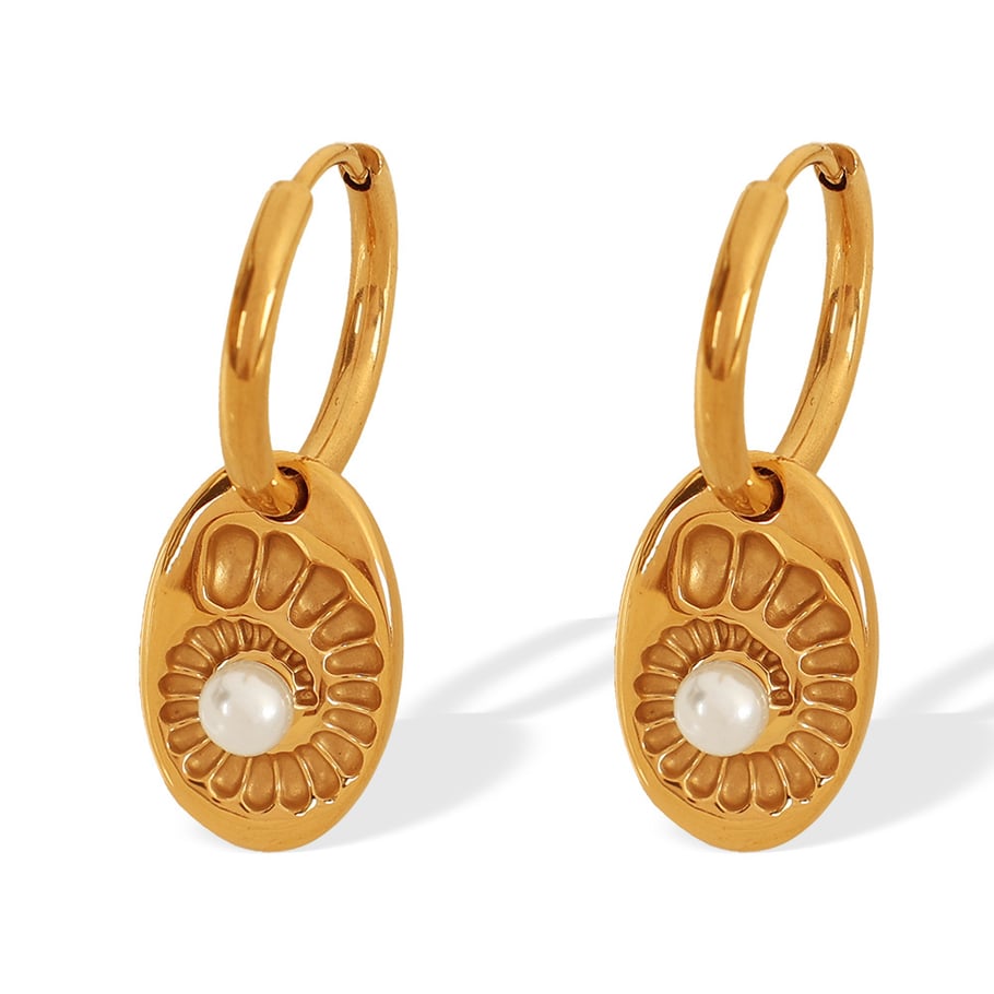 1 par de pendientes colgantes de acero inoxidable con forma de tortuga, chapados en oro de 18 quilates y perlas artificiales para mujer. Imagen8