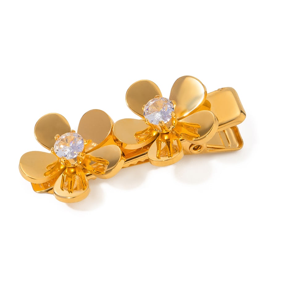 1 Pair Simple Series ins style Flower Stainless Steel 18K Gold Plated Rhinestone Women Hair Clips Picture7