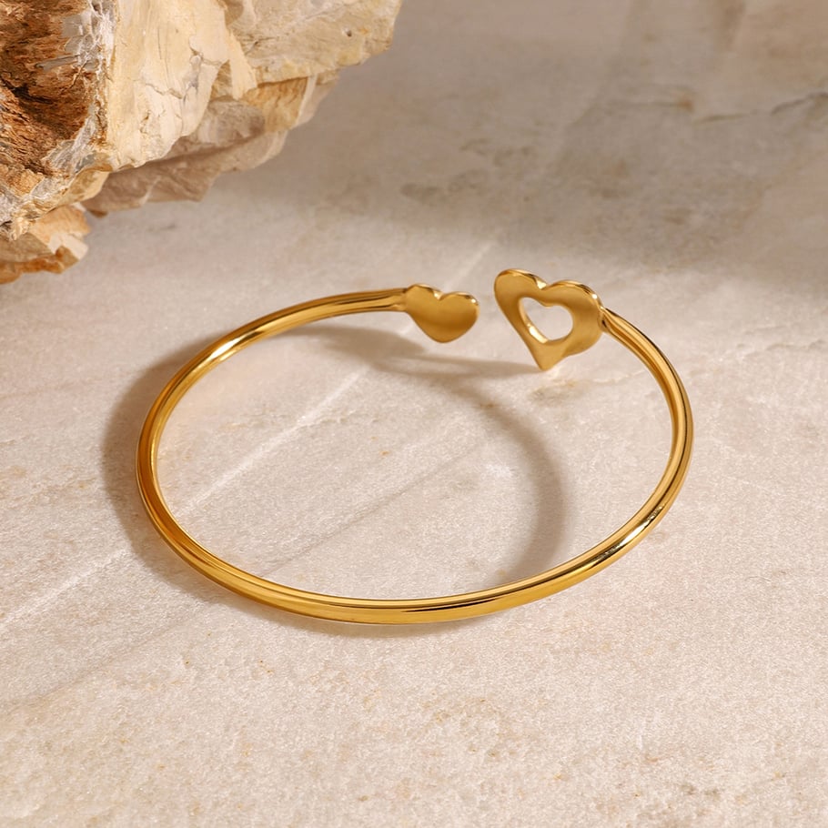 1 Piece Minimalist Series Classic heart Shape Stainless Steel Gold Color Adjustable Women's Bangles Picture5