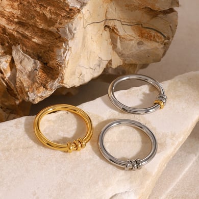 1 paire de bagues simples géométriques quotidiennes en acier inoxydable plaqué or 18 carats pour femme h5 Image3