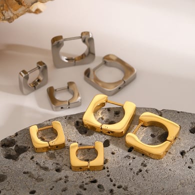 1 Paar Creolen der Simple Series, klassisch, geometrisch, Edelstahl, 18 Karat vergoldet, für Damen h5 Bild4