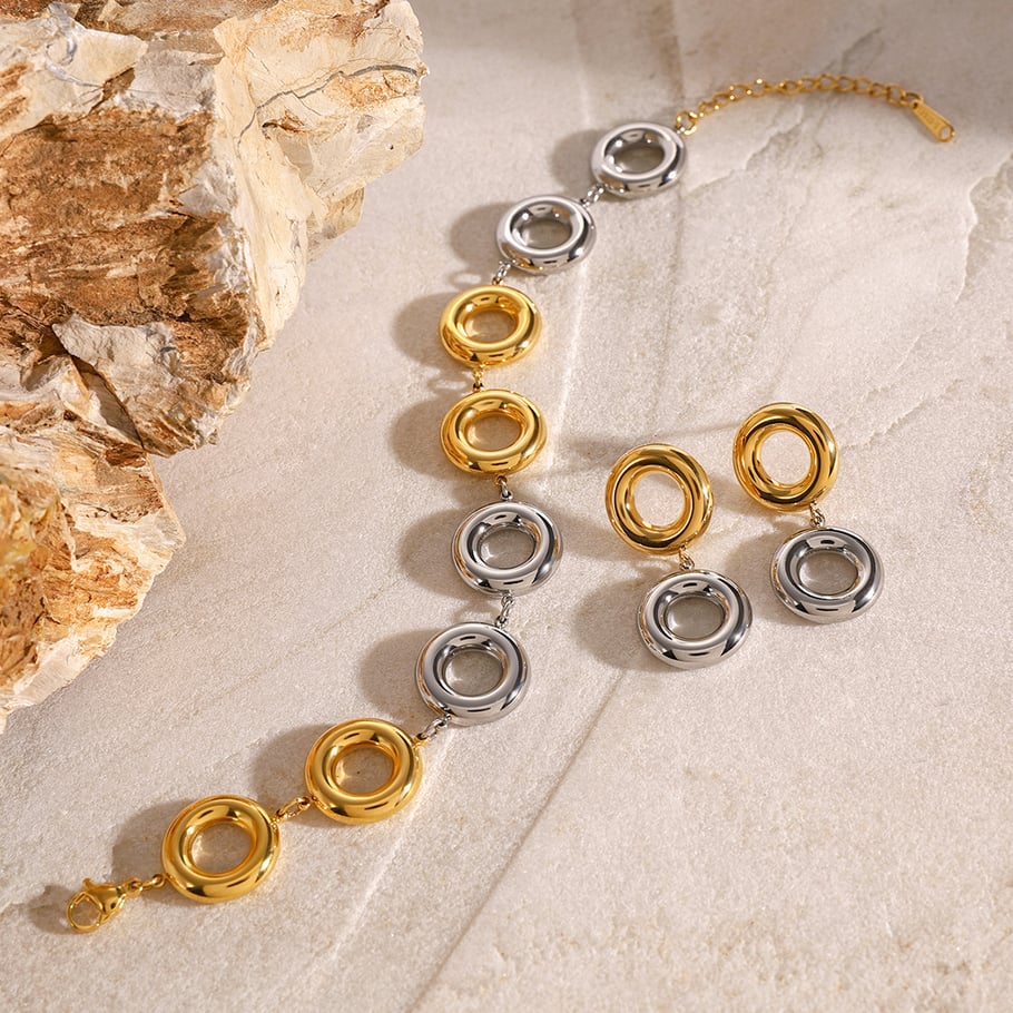 1 paio di orecchini da donna in acciaio inossidabile placcato oro 18 carati, stile retrò, serie semplice Immagine4
