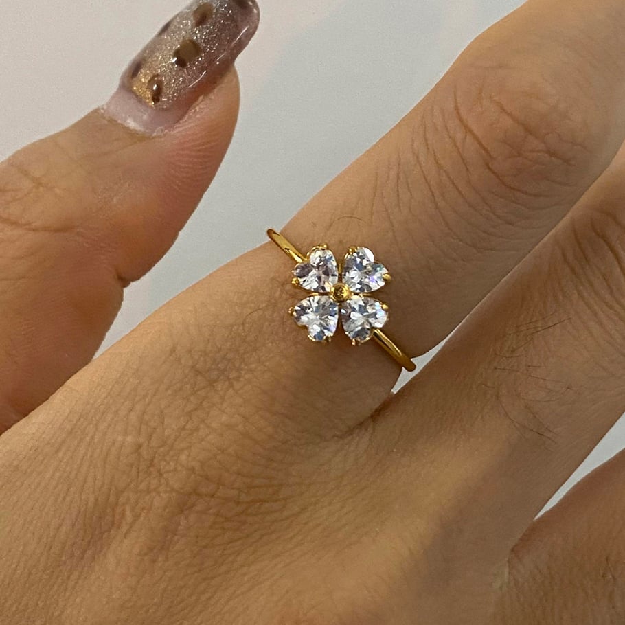 Conjunto de anillos de mujer de acero inoxidable color dorado con diseño de planta de estilo Ins de 1 pieza de lujo Imagen7
