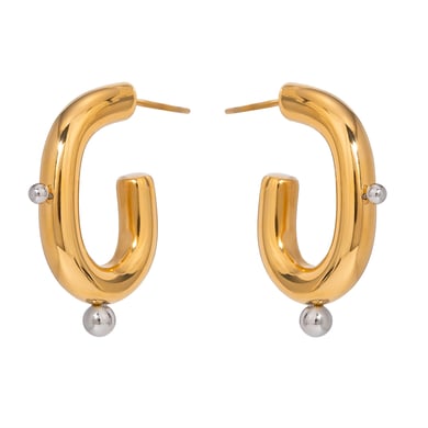 1 Pair Simple Series ins style Geometric Stainless Steel 18K Gold Plated Artificial Pearl Women Hoop Earrings h5 Picture6