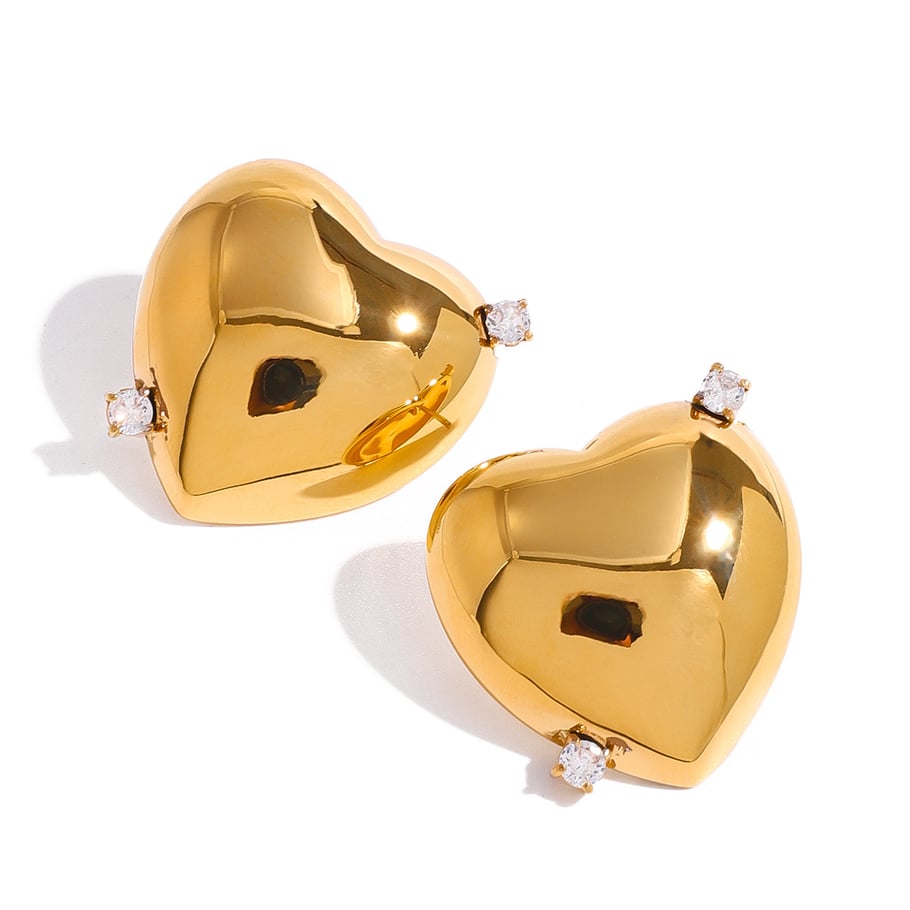 1 Pair Simple Series Casual Heart Stainless Steel 18K Gold Plated Rhinestone Women Stud Earrings Picture8