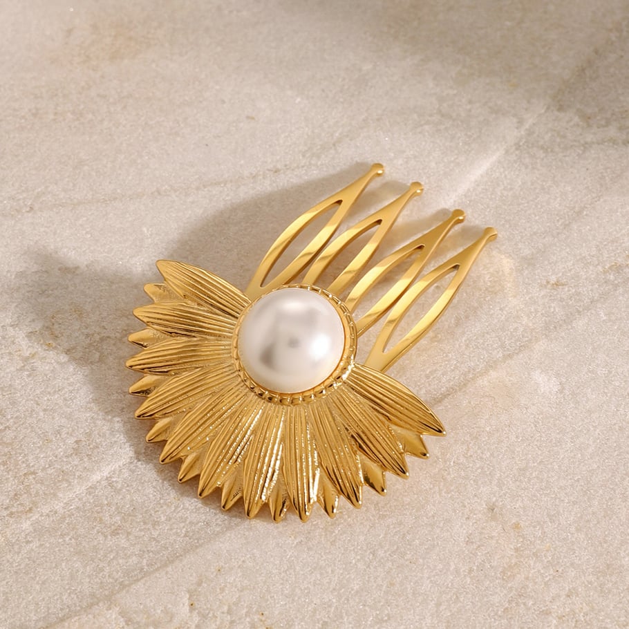 1 Pair Simple Series ins style Flower Stainless Steel 18K Gold Plated Artificial Pearl Women Hair Clips Picture3