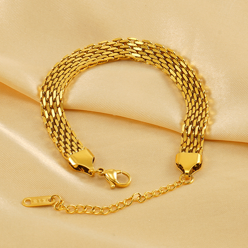 1 Piece Classic Series Retro Titanium Steel 18K Gold Plated Unisex Chain Bracelets Picture4