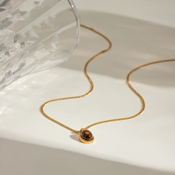 1 pezzo semplice serie giornaliera geometrica in acciaio inossidabile placcato oro 18K pietra naturale collane con ciondolo da donna 2