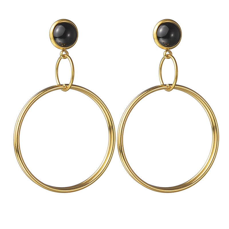 1 paire de boucles d&#39;oreilles créoles géométriques simples en acier inoxydable plaqué or 18 carats pour femme, série romantique Image4
