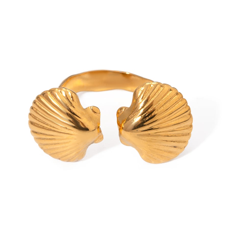1 Piece Simple Style Shell Shape Stainless Steel 18K Gold Plated Women's Adjustable Rings Picture6