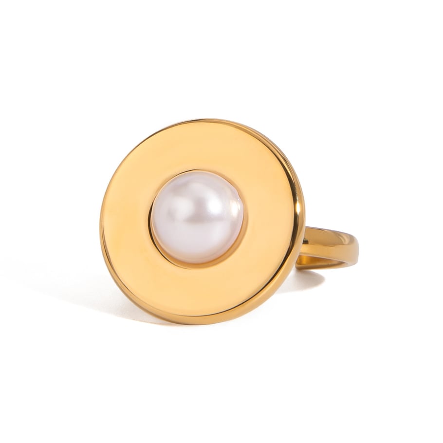 1 Pair Simple Series Simple pearl Stainless Steel 18K Gold Plated Artificial Pearl Women Adjustable Rings Picture7