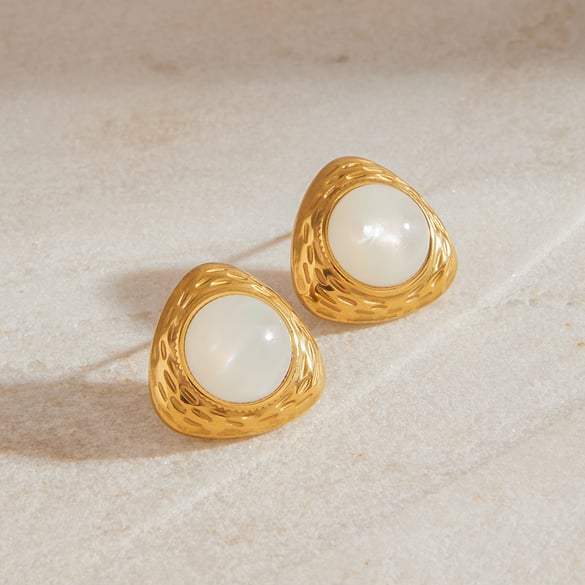 1 Paar Simple Series Retro Dreieck Edelstahl Gold Farbe Künstliche Edelstein Damen Ohrstecker 2