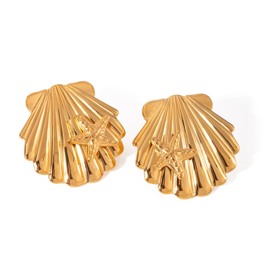 Europäische und amerikanische grenzüberschreitende INS-Stil Sommer Ozean Serie 18 Karat Gold Edelstahl Muschel klebrige Seestern Ohrringe Ohrringe Schmuck für Frauen Bild5