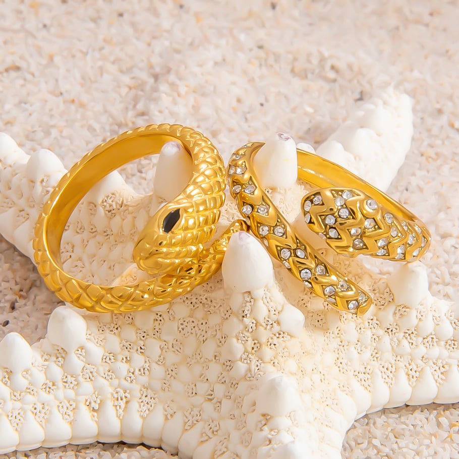 1 Piece Luxurious Series Retro Snake Shape Designable Stainless Steel Gold Color Women's Single Rings h5Picture4
