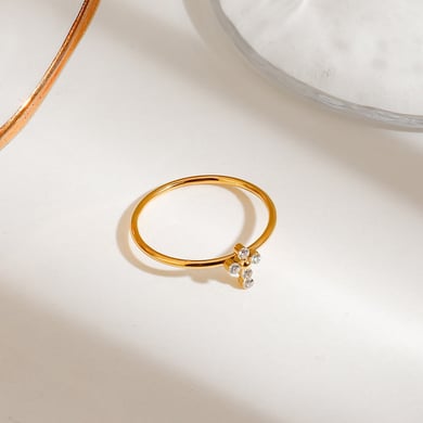 Conjunto de anillos de mujer de acero inoxidable dorado con diseño de cruz de estilo Ins de 1 pieza de lujo h5 Imagen7