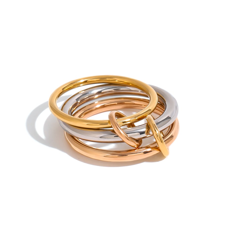 1 Pair Simple Series Personality Annular Stainless Steel Mixed Copper Gold Color Women's Single Rings Picture6