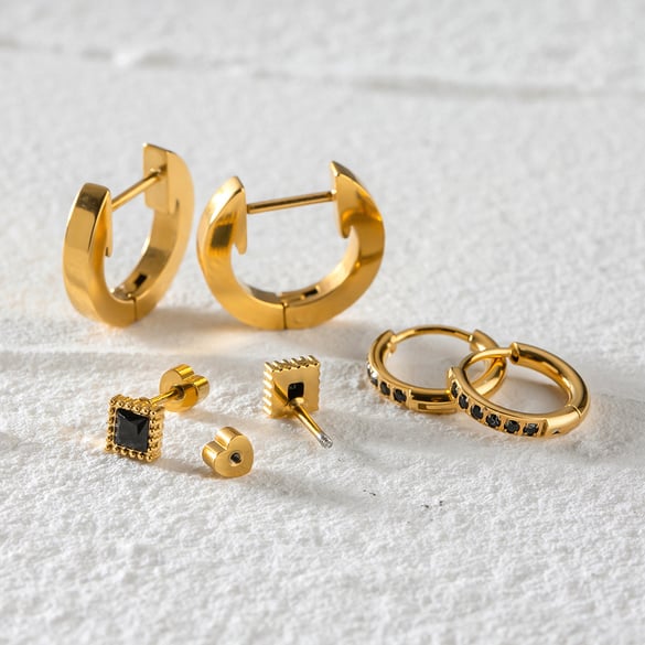 1 Pair Simple Series Casual Geometric Stainless Steel 18K Gold Plated Rhinestone Women Earrings set 2