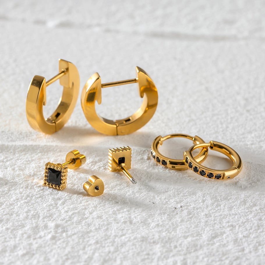 1 pair simple series casual geometric stainless steel gold plated rhinestone women earrings set h5Picture3