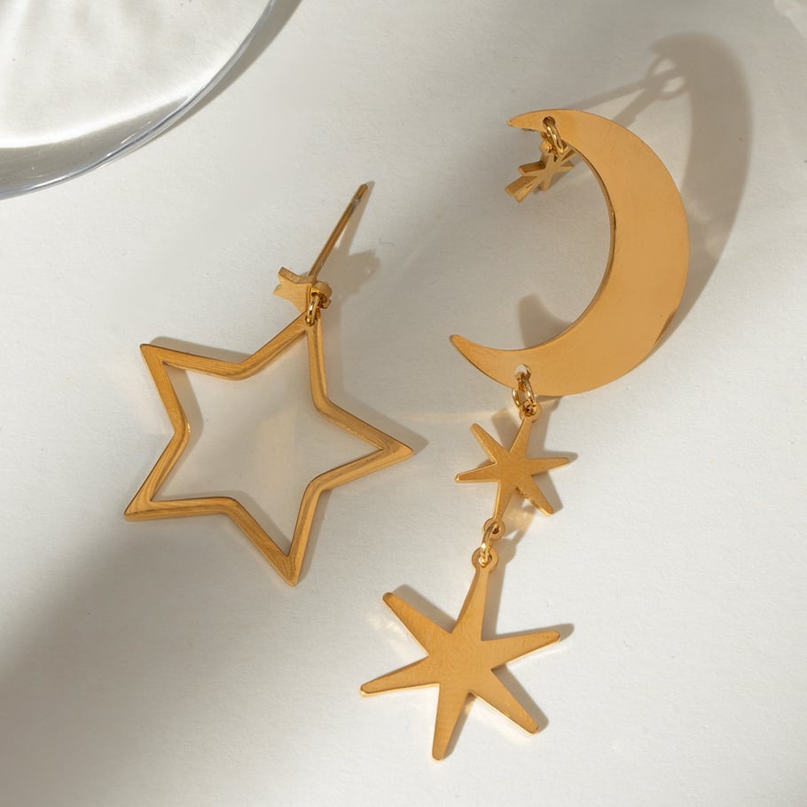 1 Pair Simple Casual Style Hexagram Shape Stainless Steel 18K Gold Plated Women's Drop Earrings Picture4