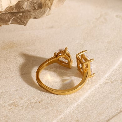 1 Paar Simple Series Ins Style Geometrischer Edelstahl 18 Karat vergoldet Zirkon Damen verstellbare Ringe h5 Bild3