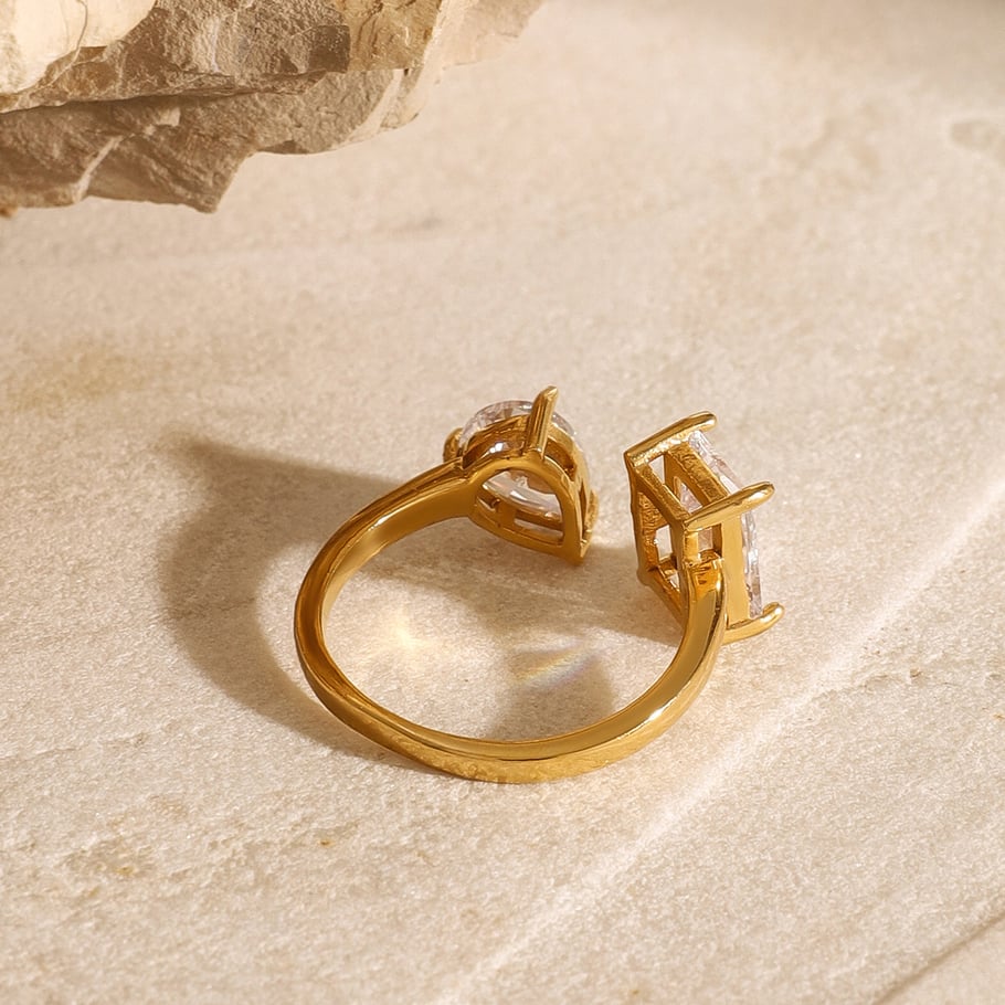 1 Paar Simple Series Ins Style Geometrischer Edelstahl 18 Karat vergoldet Zirkon Damen verstellbare Ringe Bild3