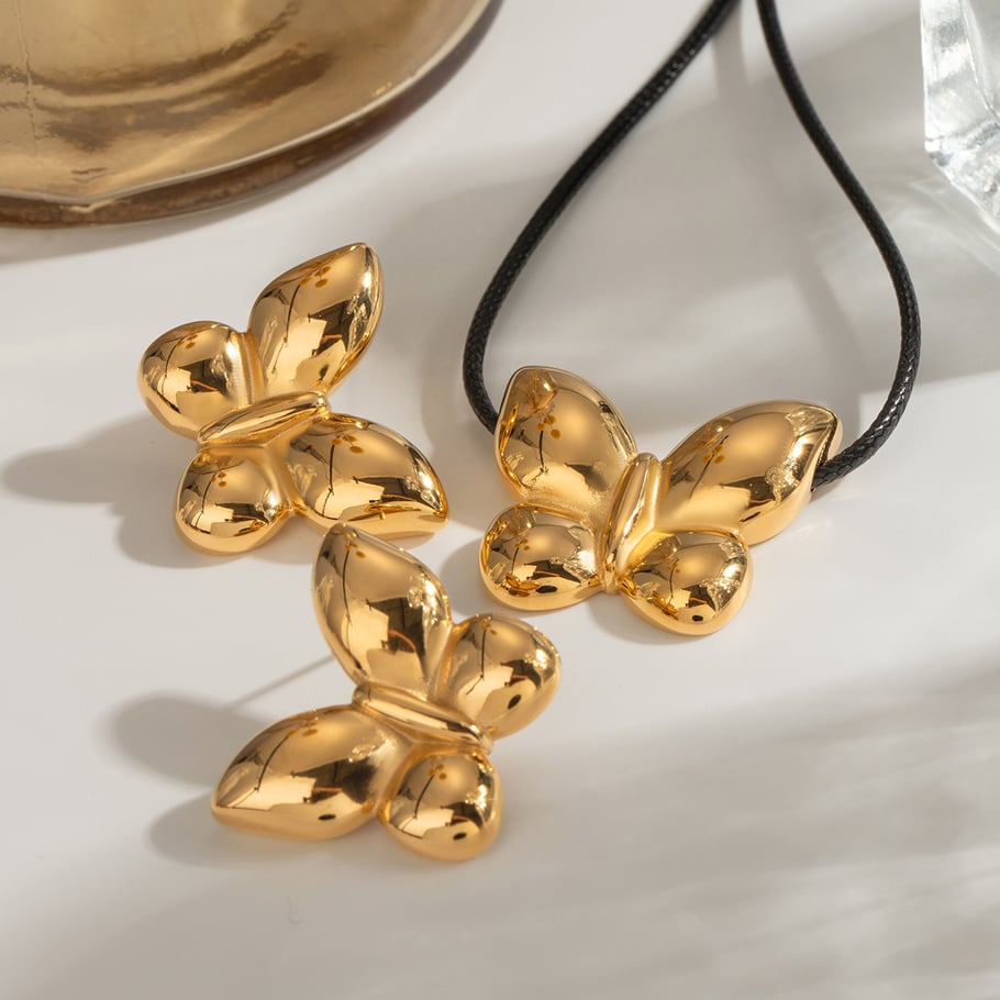 1 Pair Simple Series ins style Butterfly Stainless Steel 18K Gold Plated Women Earrings set Picture4