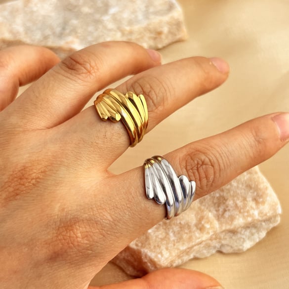 1 pezzo semplice serie semplice geometrico in acciaio inossidabile color oro anelli regolabili da donna