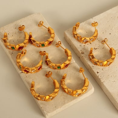 1 Pair Simple Series Simple Geometric Stainless Steel 18K Gold Plated Zircon Women Hoop Earrings h5 Picture4