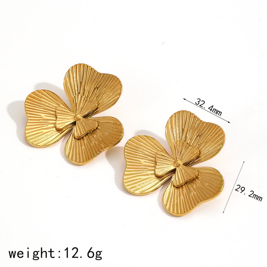 1 Pair Charming Series Exquisite Trifoil Shape Stainless Steel Gold Color Women's Earrings Set Picture5