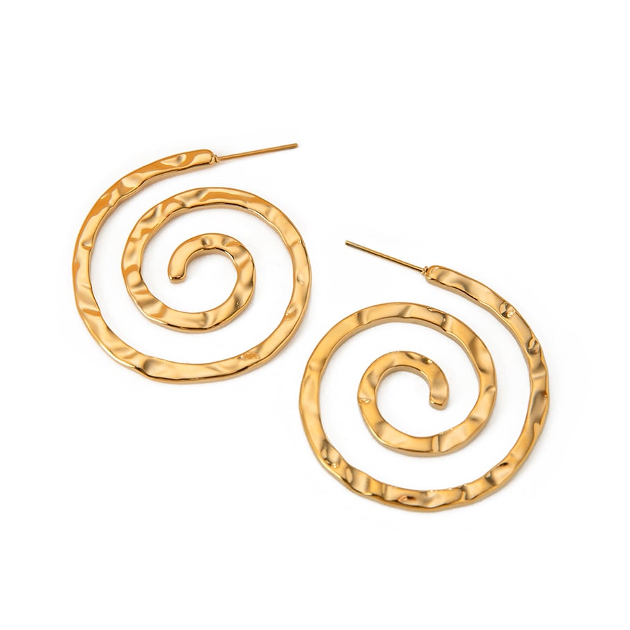 18 Karat Gold Edelstahl Ohrringe für Frauen Hammer Muster Kreis Wirbel Hohl Ohrringe Spiral Ohrringe Punk Stil Titan Stahl Ohrringe Bild6