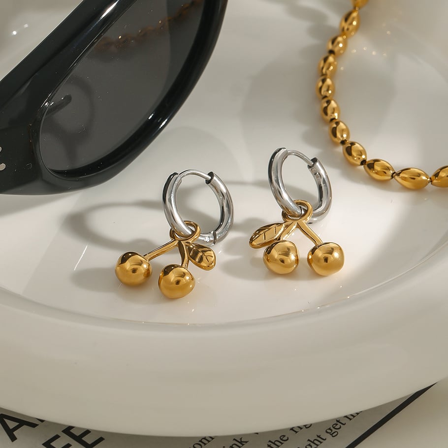 1 Pair Romantic Series Elegant Cherry Shape Stainless Steel Gold and Silver Color Women's Drop Earrings Picture4
