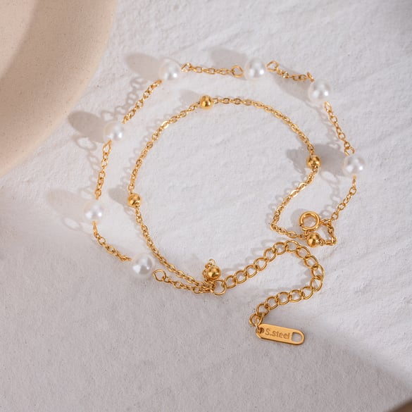 1 Piece Luxurious Series Classic Beads Stainless Steel Gold Color Women's Beaded Bracelets 2
