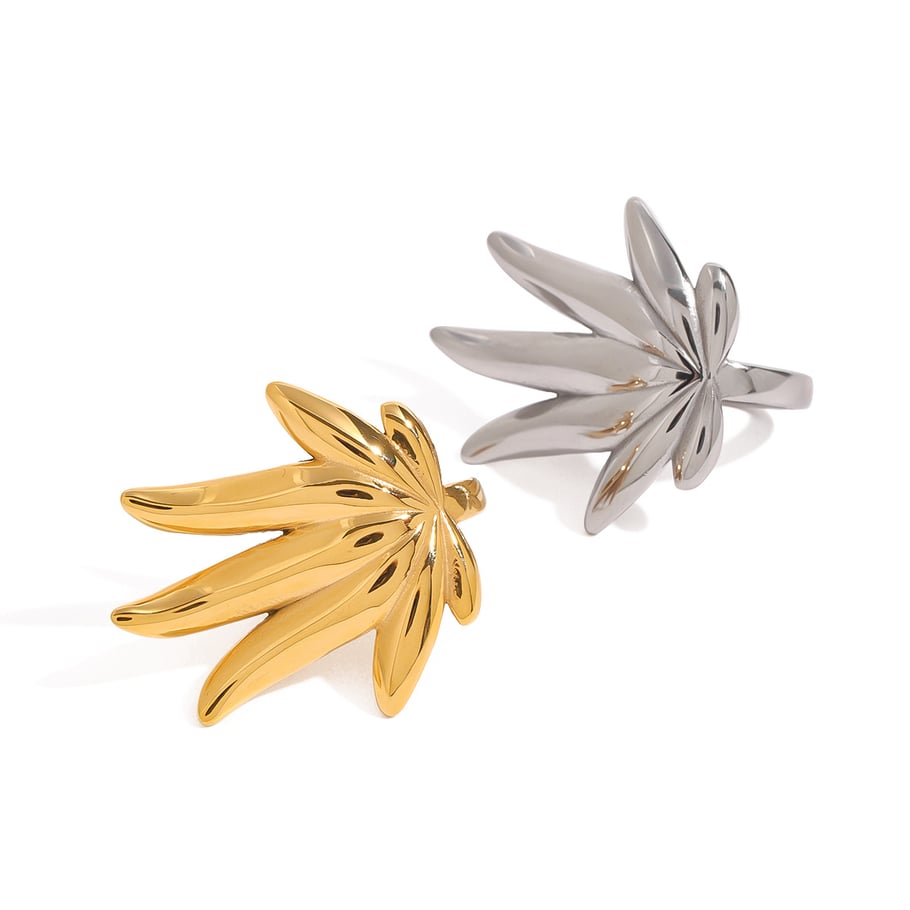 1 piece natural series style leaves shape titanium steel gold color women's single rings h5Picture6