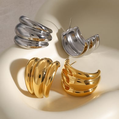 1 Pair Simple Series ins style Strip Stainless Steel 18K Gold Plated Women Stud Earrings h5 Picture4