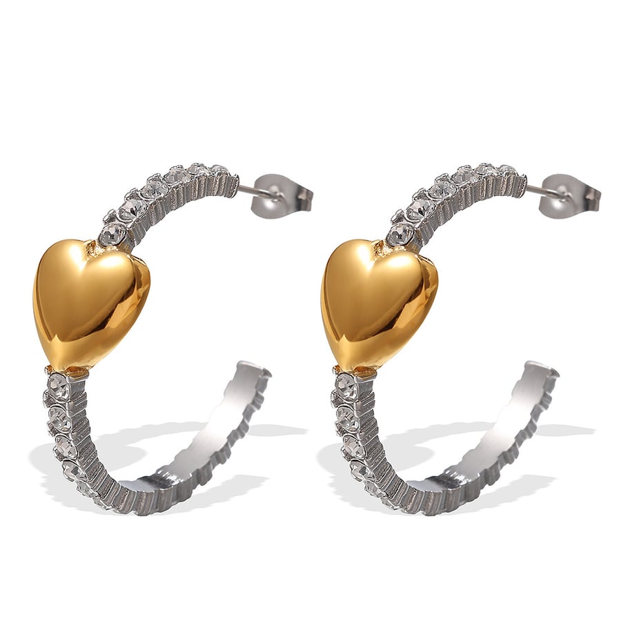 1 Pair Simple Series Elegant Heart Titanium Steel   Gold Color  Women's Hoop Earrings Picture6