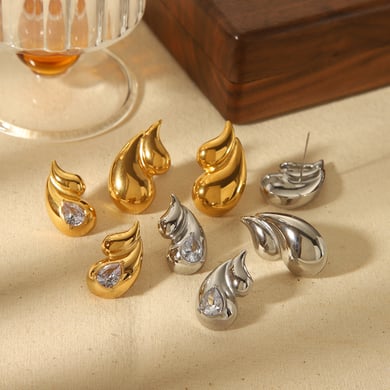 1 Pair Simple Series ins style Droplet 18K Gold Plated Women Stud Earrings h5 Picture3