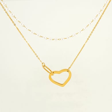 1 Paar grenzüberschreitende französische Mode gestapelte Doppelketten-Perlenkette leichter Luxus-Stil Edelstahlschmuck All-Match-Titanstahl-Halskette weibliche Damen-Stapelhalskette h5 Bild6