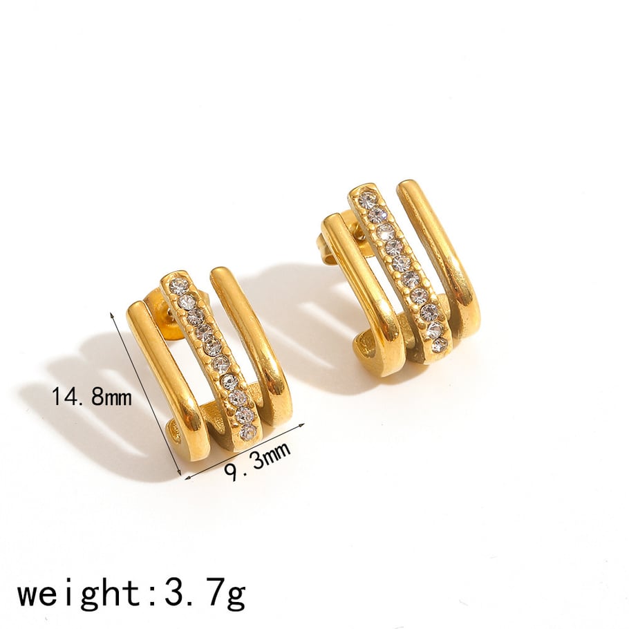 1 Paar leichte, geometrische Ohrstecker aus Edelstahl im Luxus-Stil, 18 Karat vergoldet Bild4