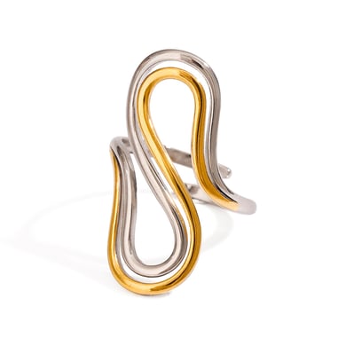 1 Paar Simple Series Ins Style Line Edelstahl vergoldet verstellbare Damenringe h5 Bild6