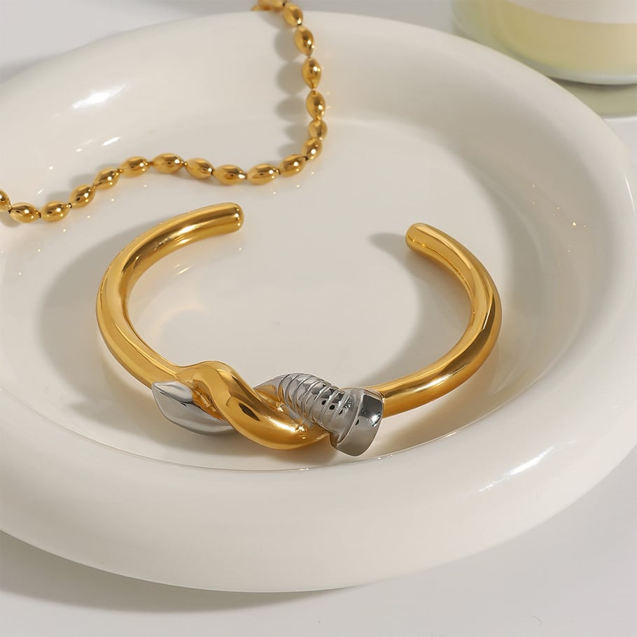 1 Stück Simple Series Original Design Gemischte Farben Edelstahl Goldfarben Damen Armreifen Bild7