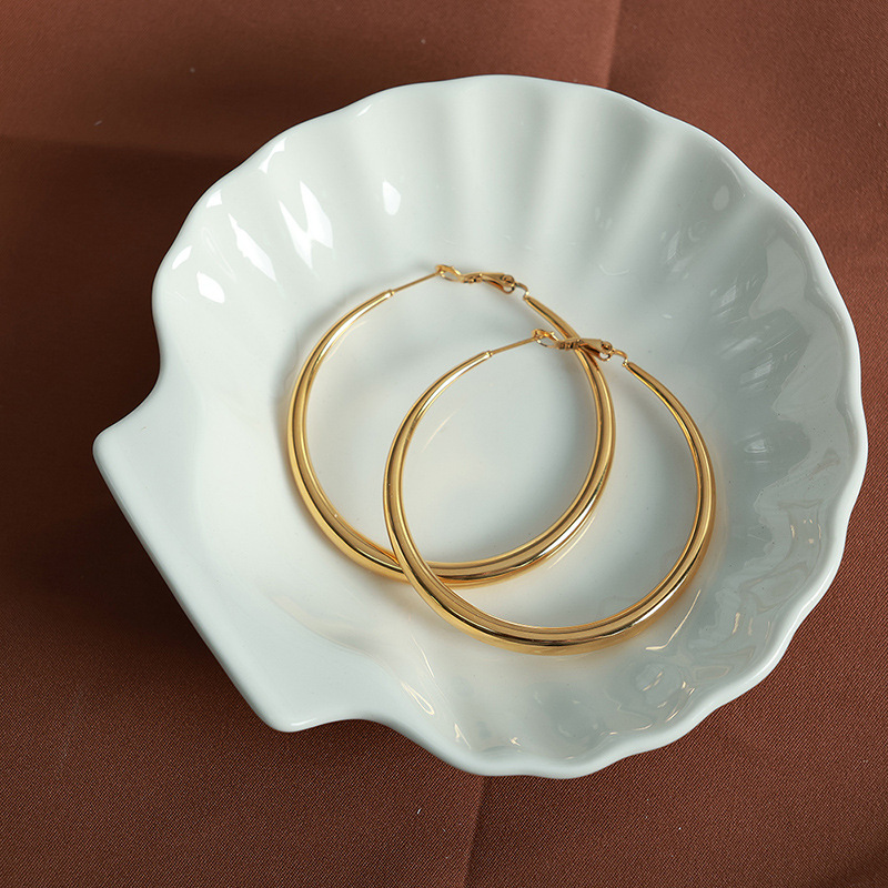1 Pair Simple Series Classic Solid Color Titanium Steel 18K Gold Plated Women Hoop Earrings Picture5
