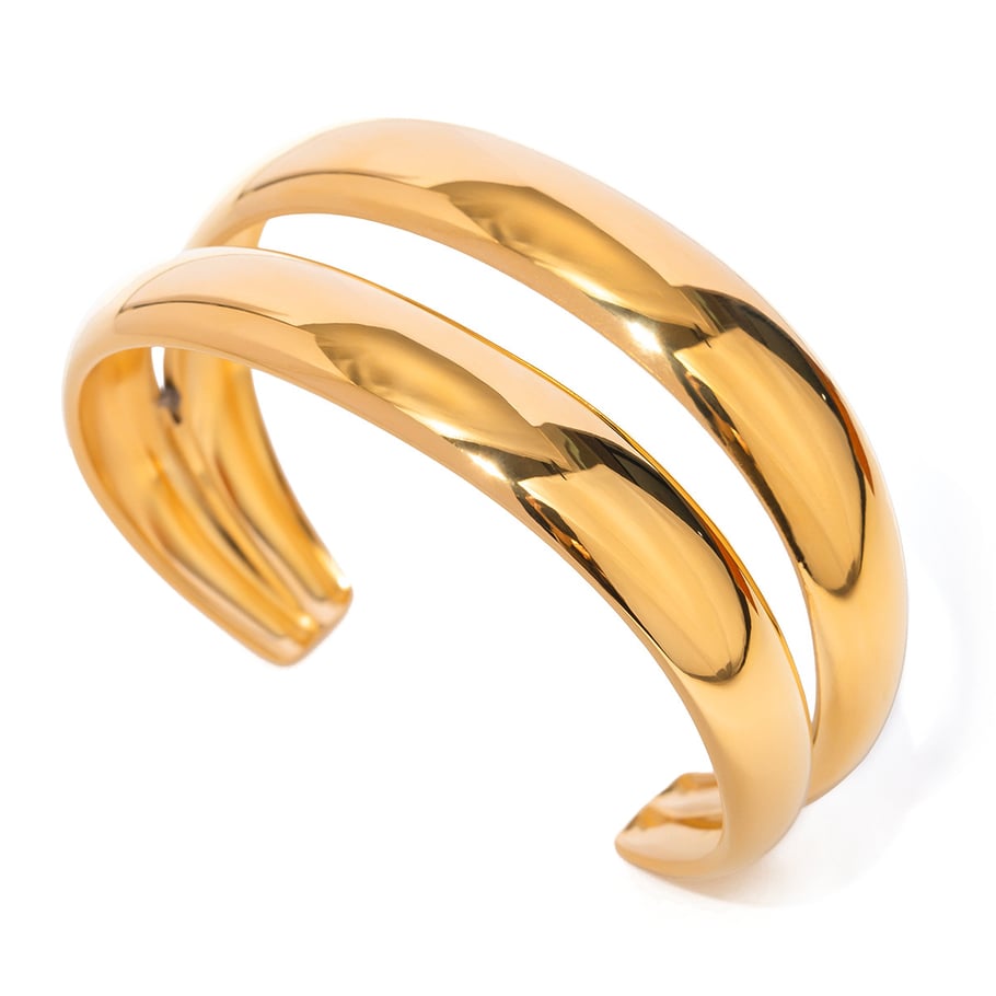 1 Stück Simple Series Tägliche geometrische Edelstahl 18 Karat vergoldete Damen Armreifen Bild5