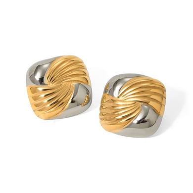 18 Karat Gold Edelstahl Gold und Silber farblich passende quadratische Fadenohrringe in leichten Luxus einzigartige High-End Titan Stahl zweifarbige Ohrringe h5 Bild7