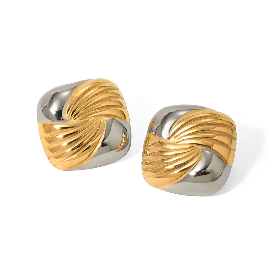 18 Karat Gold Edelstahl Gold und Silber farblich passende quadratische Fadenohrringe in leichten Luxus einzigartige High-End Titan Stahl zweifarbige Ohrringe Bild7