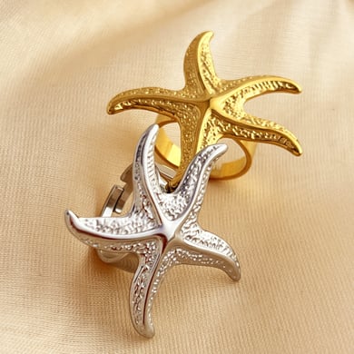 1 Piece Starfish Stainless Steel Gold Color Women's Adjustable Rings h5 Picture4