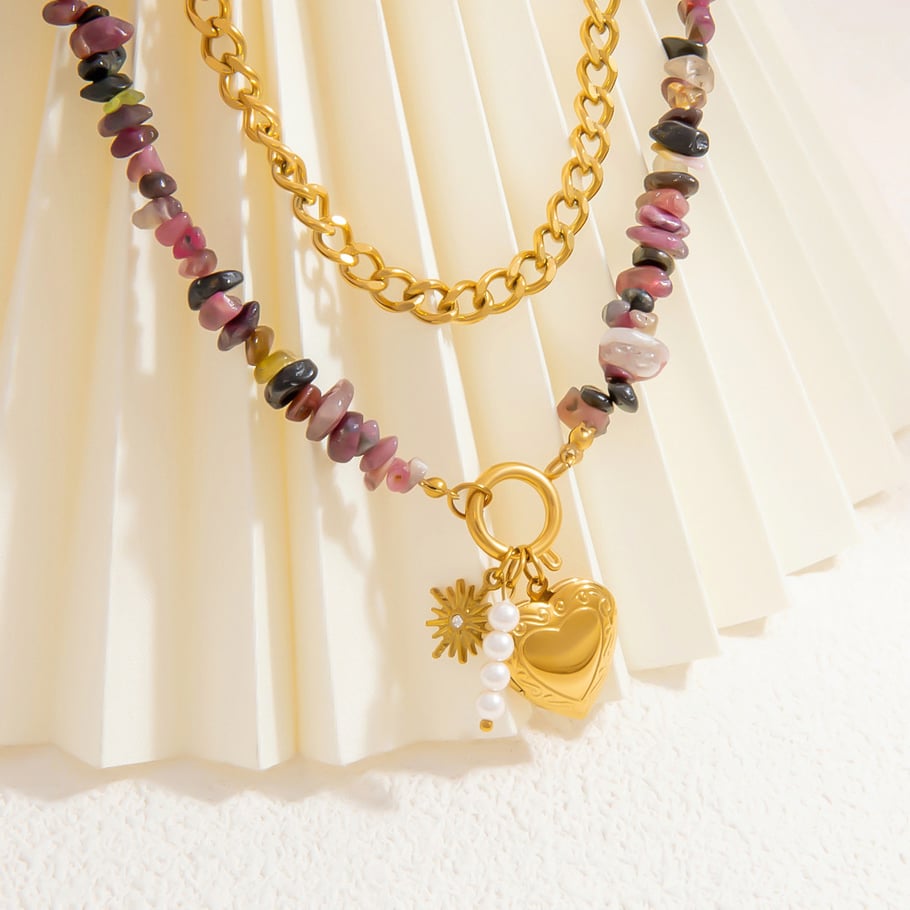 1 Piece Romantic Series Heart Stainless Steel 18K Gold Color Plated Natural Stone Women's Pendant Necklaces Picture3