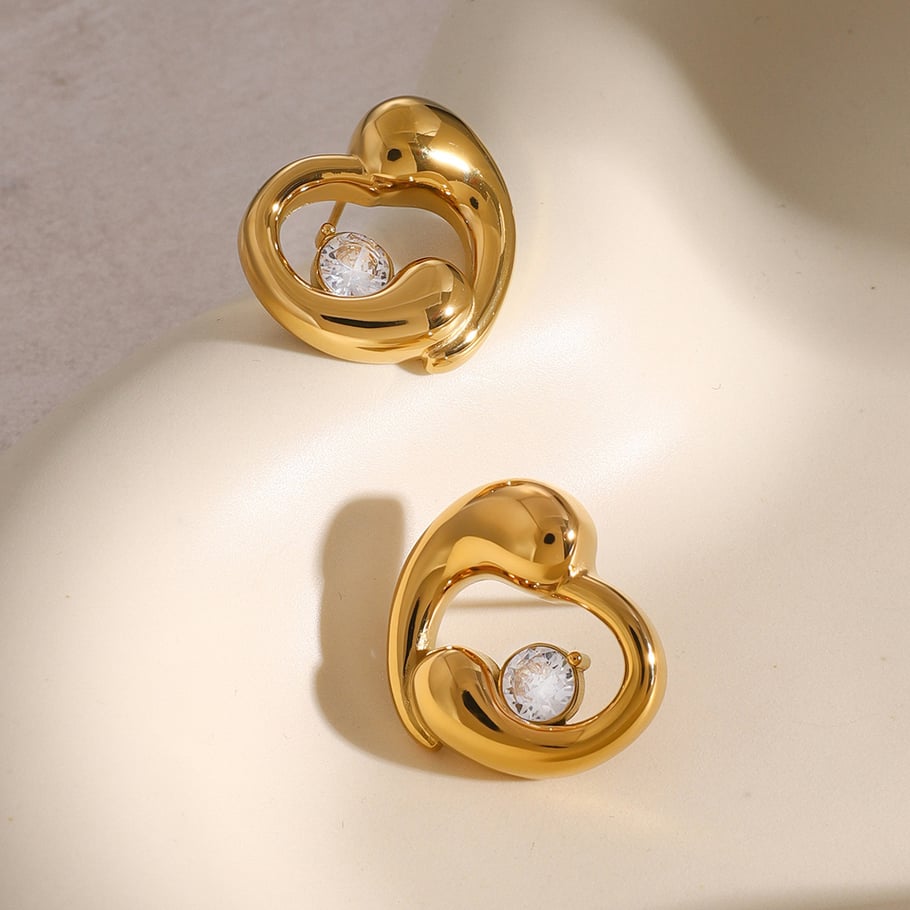 18k gold stainless steel heart-shaped earrings for women ins internet celebrity same style water drop heart-shaped earrings inlaid with white zircon Picture4